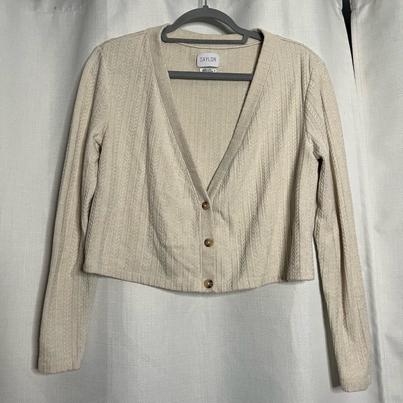 Saylor by Revolve Cream Pointelle Knit Cropped Cardigan XS - Picture 4 of 10